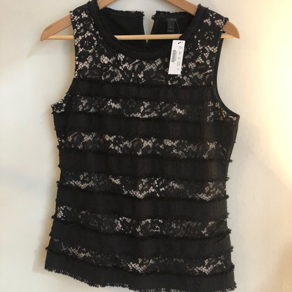 JCREW- Fringey top in tweed and lace